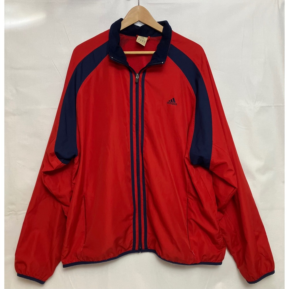 Adidas Windbreaker Jacket Mens XL Red Excellent ClimaProof Mesh Lined Full Zip